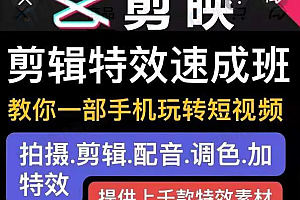 剪映剪辑特效速成班:教你一部手机玩转短视频,提供上千款特效素材